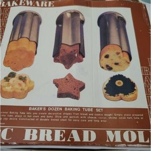 Vintage Bread Molds Bakeware 3 pc Bakers Dozen Baking Tube Set heart star flower